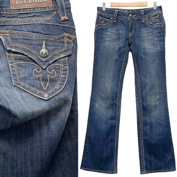Rock Revival Jeans Chrissie Bootcut FDL Back Flap Pocket Dark Wash Denim Size 29 - Picture 1 of 14